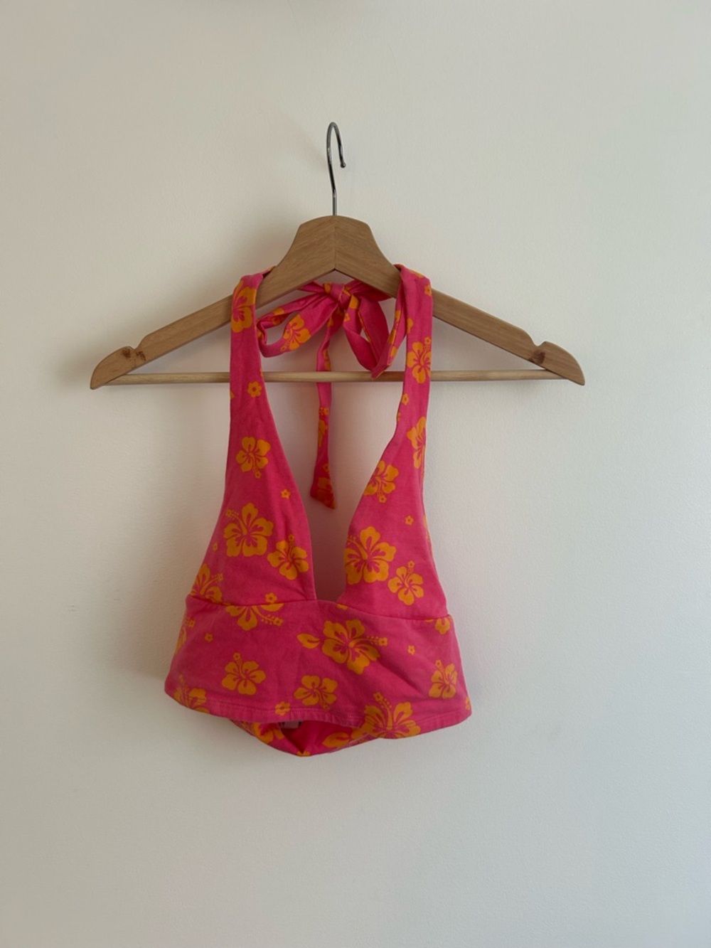 Pink & Yellow Floral Halter One-Piece Swimsuit